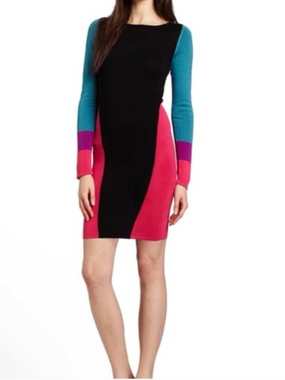 BCBGMAXAZRIA Korin Silk Blend Colourblock Sweater Dress